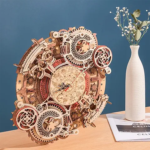 Photo 1 of * used item * 
ROBOTIME 3D Wooden Puzzles for Adults, Models for Adults to Build Wooden Steampunk Clock Kit