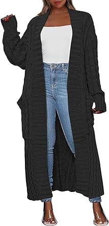 Photo 1 of ANRABESS Womens Long Cardigan Sweater Long Sleeve Open Front Knit Maxi Duster Outwear 2023 Trendy Jacket Coats Clothes YELLOW 