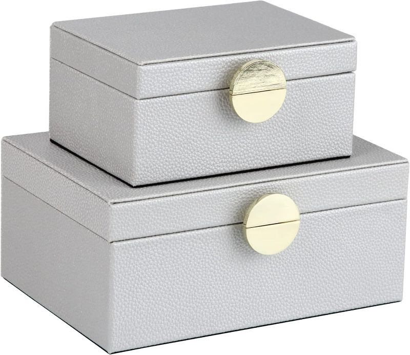 Photo 1 of **STOCK PHOTO JUST FOR REFERENCE**
HofferRuffer Faux Leather Jewelry Boxes, Decorative Boxes Storage Accessory Organizer with Gold Hardware Decor, Classic Vegan Leather Set of 2 Pieces (White)