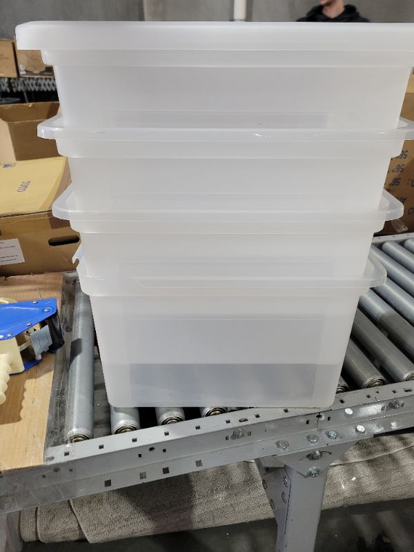 Photo 1 of **SEE NOTES/DAMAGED**
IRIS USA Letter/Legal File Tote Box, 4 Pack, BPA-Free Plastic Storage Bin Tote Organizer with Durable and Secure Latching Lid, Stackable and Nestable, Clear