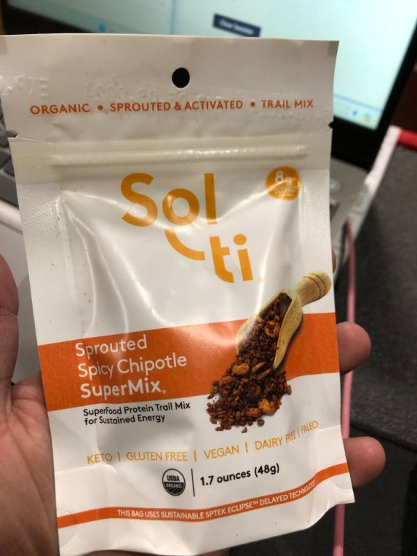 Photo 3 of ***USED - PREVIOUSLY OPENED - EXPIRES 05 - 06 - 2024***
Sol-ti SuperFood Organic Sprouted & Activated Trail Mix - High Protein - Spicy Chipotle SuperMix® (6 BAGS, 1.7 oz Each)