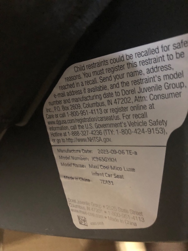 Photo 4 of ***MISSING BACK PIECE OF INFANT PILLOW***
Maxi-Cosi Maxi-Cosi Mico Luxe Infant Car Seat, Rear-Facing for Babies from 4–30 lbs and up to 32”, Midnight Glow