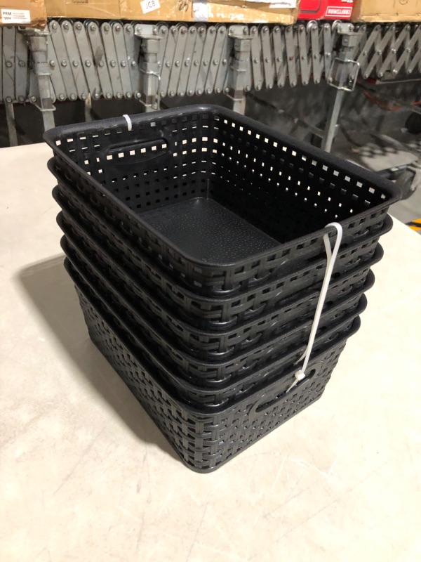 Photo 2 of ***USED - NO PACKAGING***
WYT Woven Storage Organizer Basket, 6-Pack Black Plastic Weave Baskets, 10.1 x 7.55 x 4.1