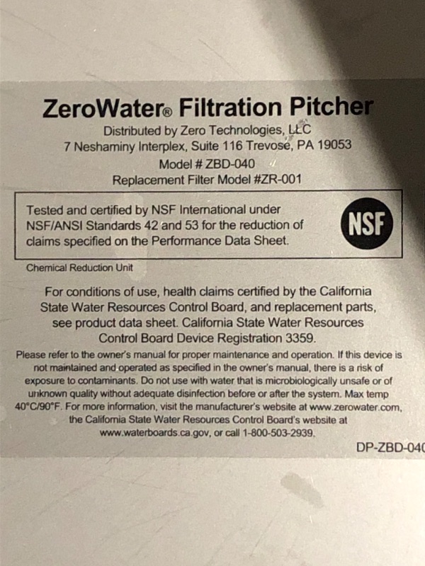 Photo 5 of * used * incomplete * see all images * 
ZeroWater 40-Cup Water Filter Dispenser - NSF Certified 0 TDS Water Filter to Remove Lead, Heavy Metals