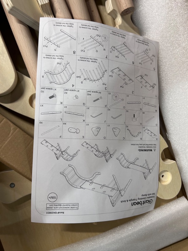 Photo 3 of **NONREFUNDABLE**FOR PARTS OR REPAIR**SEE NOTES**
Giant bean Foldable Pikler Triangle Set with Sliding Ramp & Climbing Arch Ramp, 5-in-1 Wooden Toddler Climbing Toys Indoor,Playground Jungle Gym for Kids Age 1-3, Montessori Climbing Set Small