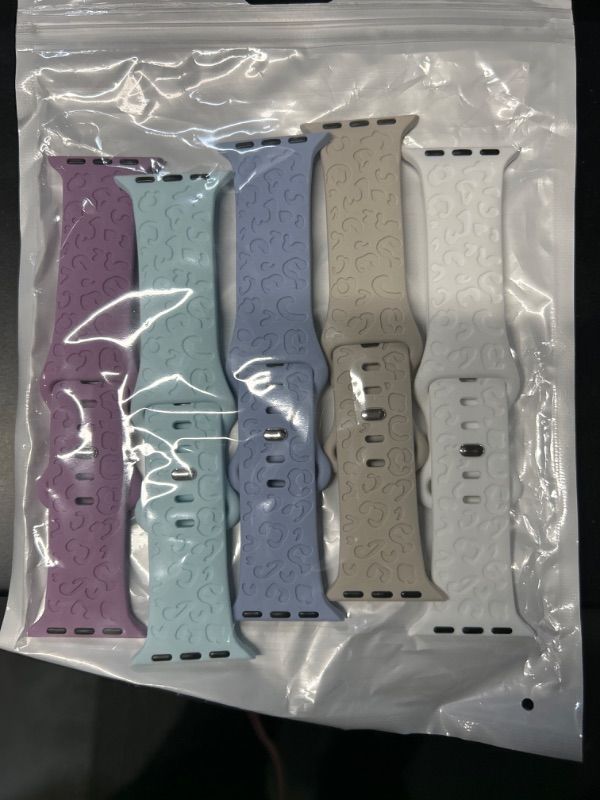 Photo 1 of ***STOCK PHOTO FOR REFERENCE, SEE PIC FOR ACTUAL COLORS*** Leopard Engraved Apple Watch Band 5 PACK 