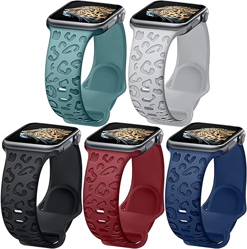 Photo 1 of ***STOCK PHOTO FOR REFERENCE, SEE PIC FOR ACTUAL COLORS*** Leopard Engraved Apple Watch Band 5 PACK 