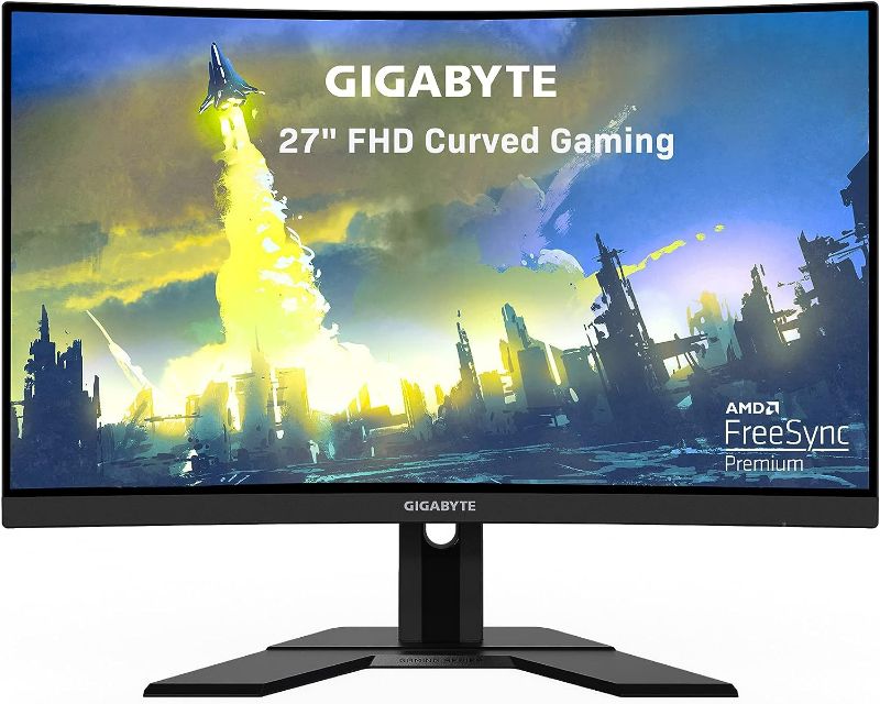 Photo 1 of ***NO POWER CORD*** GIGABYTE GS27QC 27" 165Hz 1440P Curved Gaming Monitor, 2560 x 1440 VA 1500R Display, 1ms (MPRT) Response Time, HDR Ready, FreeSync Premium, 1x Display Port 1.4, 2X HDMI 2.0,Black QHD | 165Hz 1ms | 27" | No Height Adj.