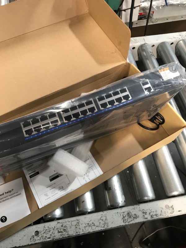 Photo 2 of Aumox 24 Port Gigabit PoE Switch, 28 Port PoE Switch Unmanaged 400W, with 2 x Uplink Gigabit Ports, 2 x 1G SFP Slots, Rackmount or Desktop, PoE Recovery, Plug and Play