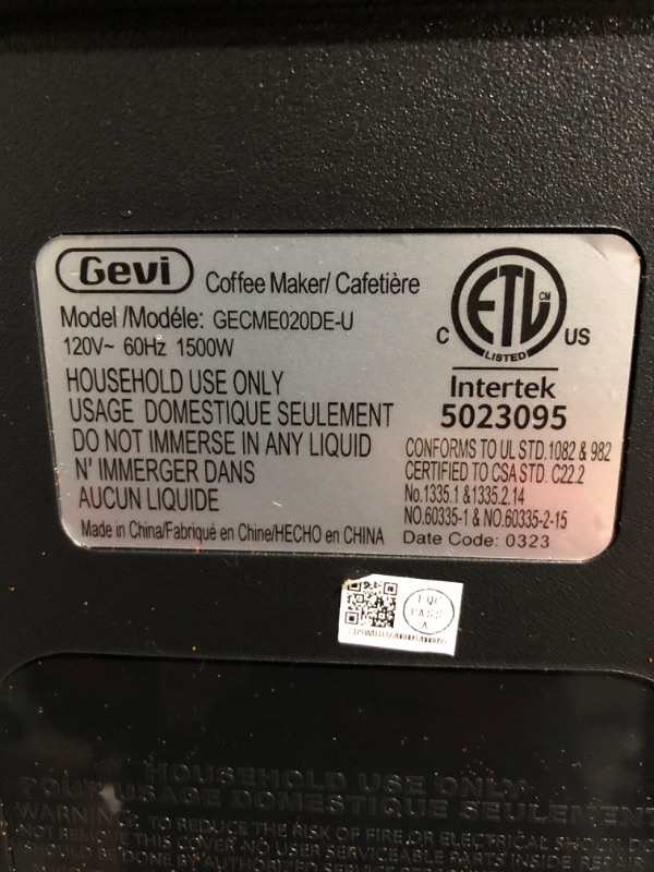 Photo 8 of * important * see clerk notes * 
Gevi 20Bar Semi Automatic Espresso Machine With Grinder & Steam Wand 