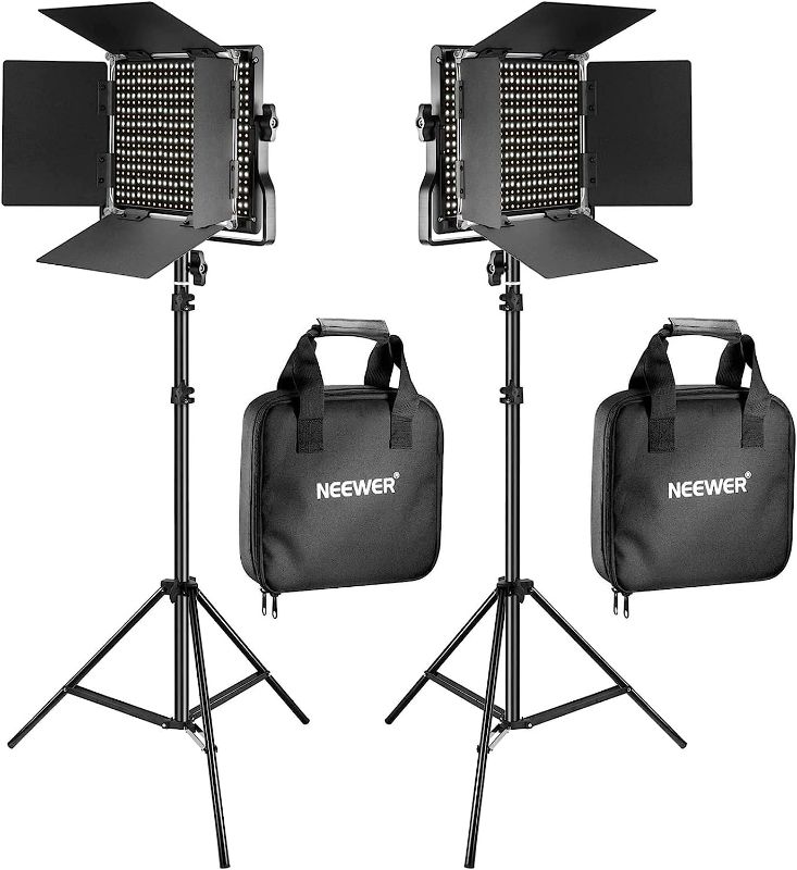 Photo 1 of NEEWER 2 Pack Bi Color 660 LED Video Light and Stand Kit: (2) 3200-5600K CRI 96+ Dimmable Light with U Bracket and Barndoor, (2) 75 inches Light Stand (Black)
