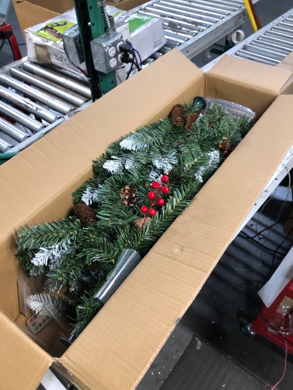 Photo 2 of 2 Pack 4 FT Snowy Christmas Entrance Tree in Gold Pot Base with Timer 80 Warm Lights Remote 8 Modes Battery Operated 140 Branchs 15 Pine Cones 105 Red Berries