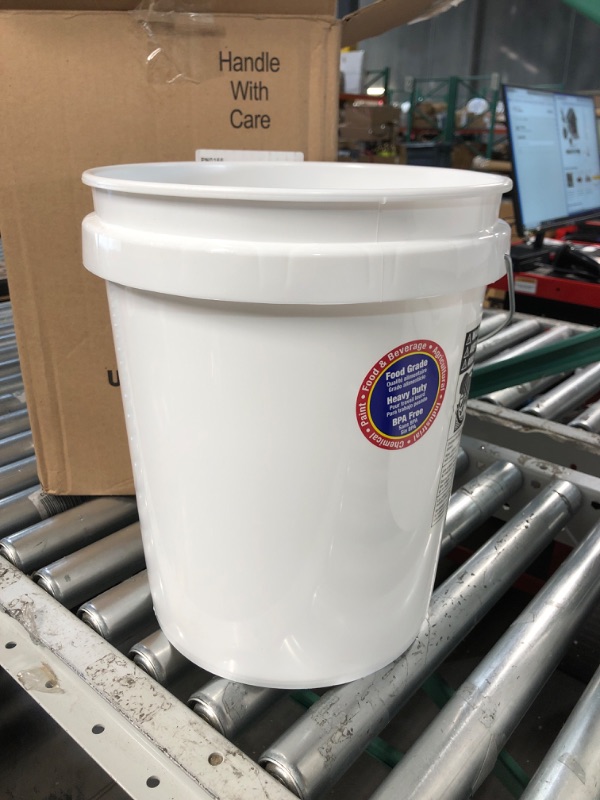 Photo 3 of 5 Gallon White Plastic Bucket Only - Durable 90 Mil All Purpose Pail - Food Grade, NO LIDS 