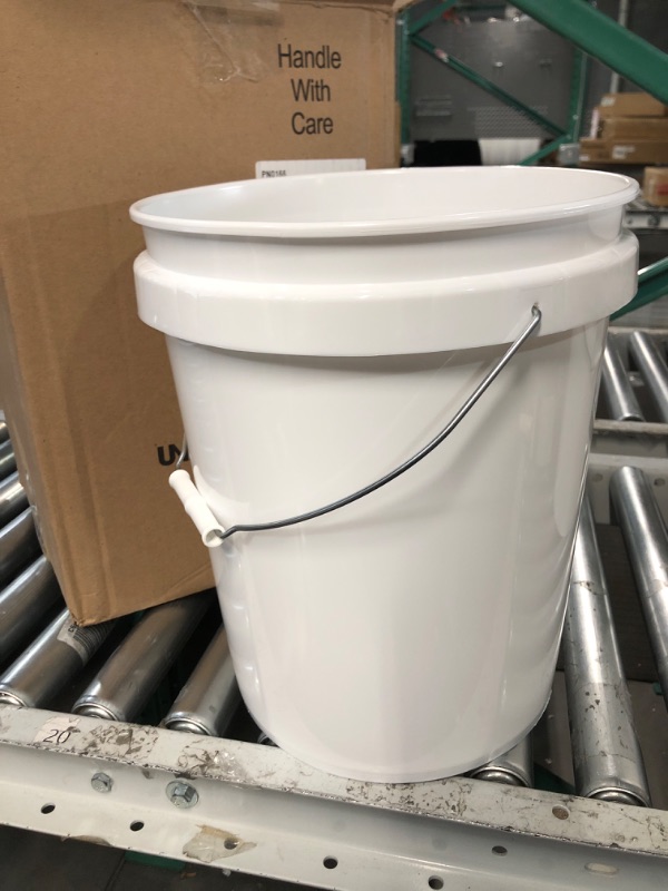 Photo 2 of 5 Gallon White Plastic Bucket Only - Durable 90 Mil All Purpose Pail - Food Grade, NO LIDS 