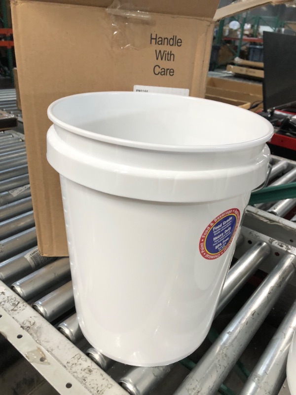 Photo 2 of 5 Gallon White Plastic Bucket Only - Durable 90 Mil All Purpose Pail - Food Grade, NO LIDS 