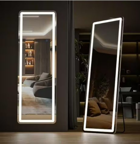 Photo 1 of (READ NOTES) 21 in. W x 64 in. H LED Light Rectangular Frameless Rounded Full Length Mirror Floor Mirror with 3 Colors
