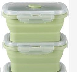 Photo 1 of **Only two**  Mifoci Set of 2 Silicone Collapsible Food Storage Containers 12 oz Collapsible Meal Prep Container Square Collapsible Bowl with Lids Vent, Microwave and Freezer and Dishwasher Safe (Bean Paste Green)