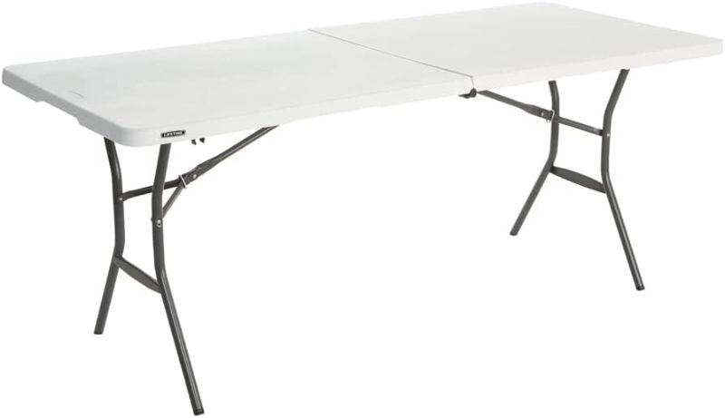 Photo 1 of ***DAMAGED - CAN'T BE UNFOLDED - SEE PICTURES***
Lifetime 25011 Fold in Half Light Commercial Table, 6 Feet, White Granite