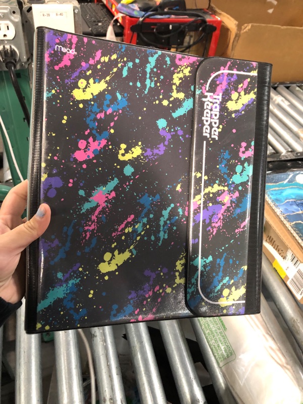 Photo 2 of Trapper Keeper Binder, Retro Design, 1 Inch Binder Includes 2 Folders and Extra Pocket, Metal Rings and Spring Clip, Secure Storage, Paint Splatter, Mead School Supplies (260038FO-ECM)