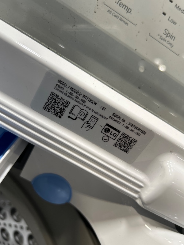 Photo 1 of LG 4.8-cu ft High Efficiency Agitator Top-Load Washer (White) ENERGY STAR