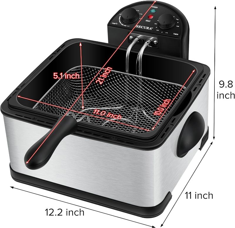 Photo 5 of (READ NOTES) Secura 1700-Watt Stainless-Steel Triple Basket Electric Deep Fryer with Timer Free Extra Odor Filter, 4L/17-Cup