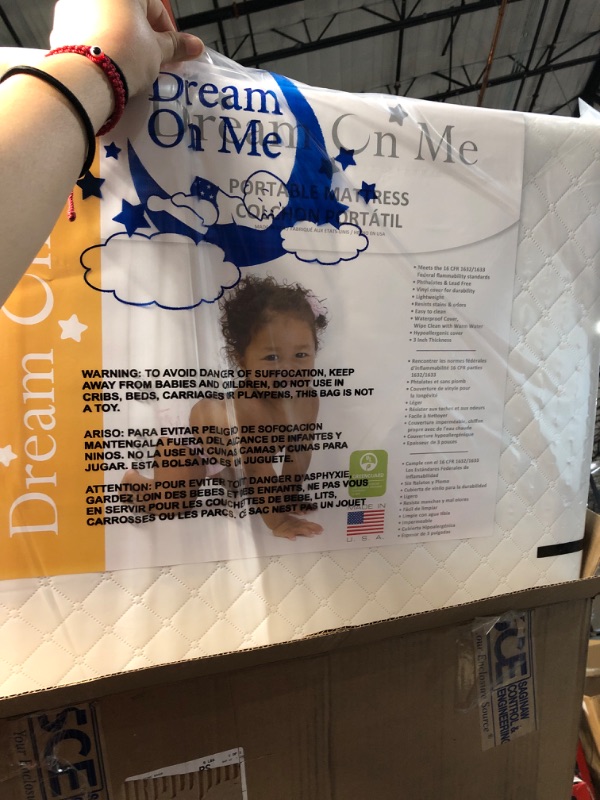 Photo 2 of Dream On Me Holly 3” Fiber Portable, Greenguard Gold Certified, Waterproof Vinyl Cover, Lightweight Mini Crib Mattress, White