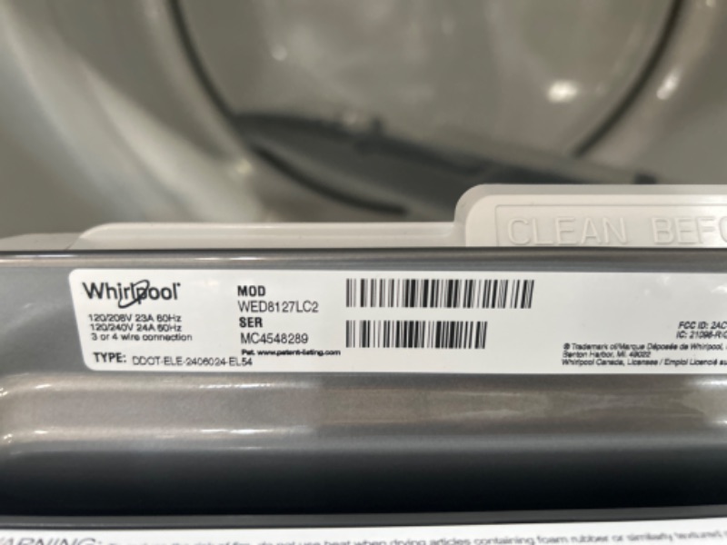 Photo 6 of Whirlpool Smart Capable 7.4-cu ft Steam Cycle Smart Electric Dryer (Chrome Shadow) ENERGY STAR