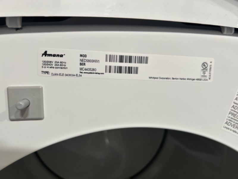 Photo 9 of Amana 7.4-cu ft Stackable Electric Dryer (White) ENERGY STAR