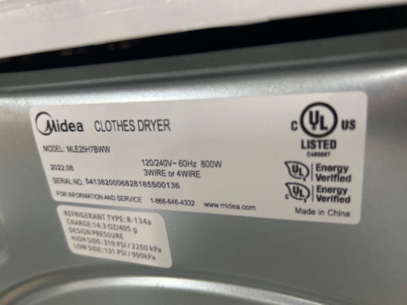 Photo 9 of Midea 4.4-cu ft Stackable Ventless Electric Dryer (White) ENERGY STAR