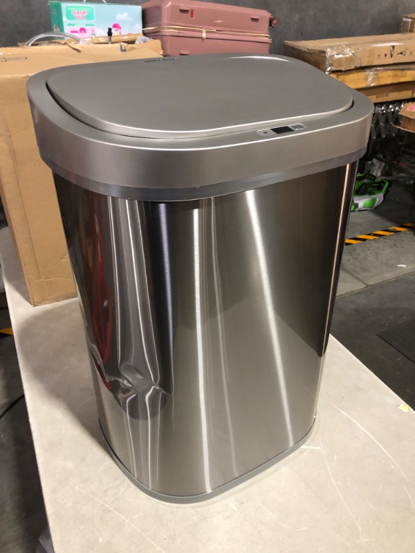 Photo 2 of ***DENTED - MOTION SENSING FUNCTION DOESN'T WORK***
NINESTARS DZT-80-35 Automatic Touchless Infrared Motion Sensor Trash Can, 21 Gal 80L, Heavy Duty Stainless Steel