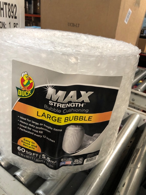 Photo 2 of Duck Brand Large Bubble Wrap Cushioning, 5/16" Bubbles for Extra Protection Packing, Shipping, and Moving, Perforated Every 12", 12" x 60' per Roll 12 in. x 60 ft.