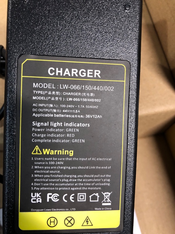 Photo 3 of 44V 1.5A Scooter Battery Charger (for 36V Lead Acid Battery) Razor MX500 MX650 SX500, Schwinn S600 S750 S1000 X1000, IZIP I600 I750 I1000, Mongoose M750, X-Treme X-600 650, Stealth X1000, Evo 500 1000