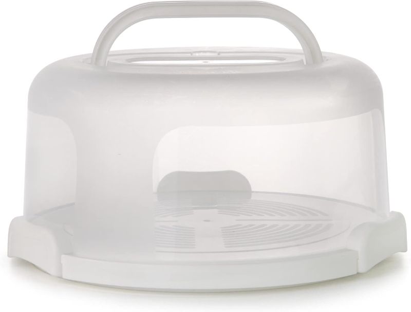 Photo 1 of  Round Cake Carrier White Cake Stand 11 Inch Plastic Cake Container with Handle and Lid for Travel(White)