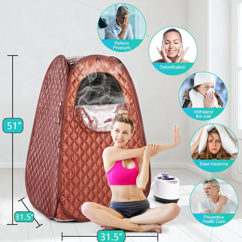 Photo 5 of (READ NOTES) Portable Sauna for Home Full Body Personal Sauna Steam Sauna at Home Spa with 2.6L 1000W Steam Generator, 90 Minute Timer, Foldable Chair, Remote Control Included Full Body Brown