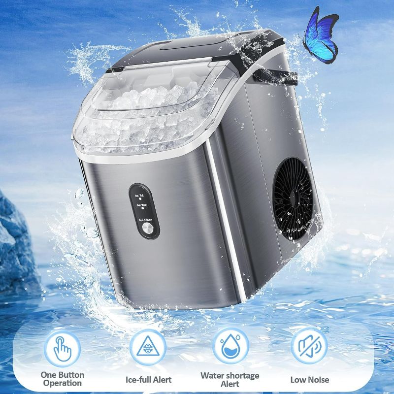 Photo 6 of (READ NOTES) Nugget Countertop Ice Maker with Soft Chewable Ice, 34Lbs/24H, Pebble Portable Ice Machine with Ice Scoop, Self-Cleaning, One-Click Operation, for Kitchen,Office Stainless Steel Silver 34Lbs/24H Stainless Steel Silver 1