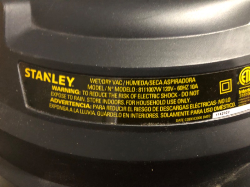 Photo 5 of ***NOT FUNCTIONAL - FOR PARTS - NONREFUNDABLE - SEE COMMENTS*** 
Stanley Wet/Dry Vacuum SL18191P, 10 Gallon 4 Horsepower 16 FT Clean Range Shop Vacuum