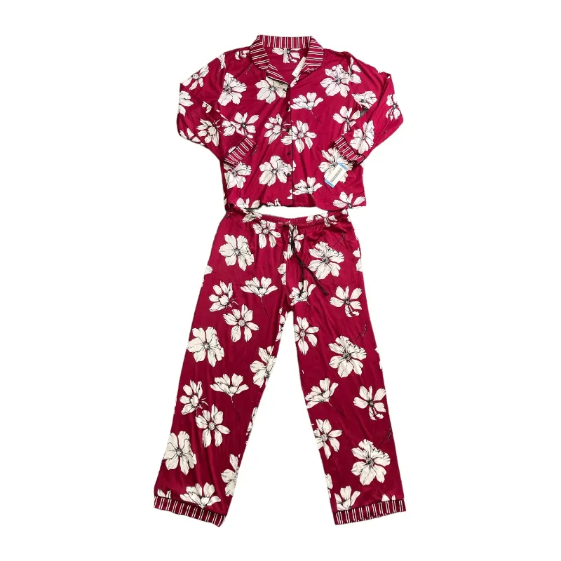 Photo 1 of Flora Nikrooz Women's Long Sleeve Notch Collar 2 Piece Pajama Set (Burgundy, XL)
