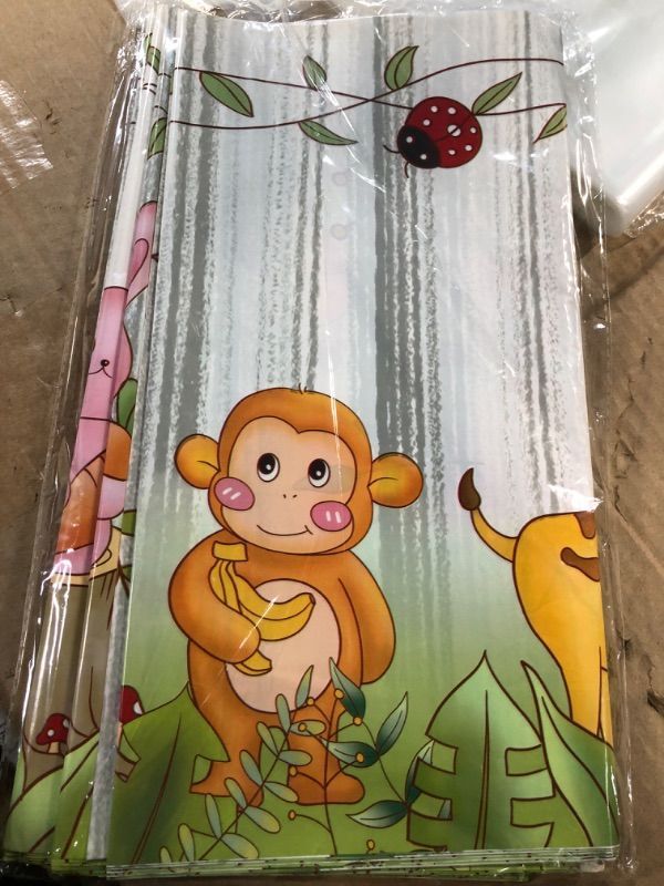 Photo 2 of 6-Pack Jungle Safari Plastic Tablecloths-Animal Table Cover, Woodland Party Decorations Supplies for Children's Birthday, Baby Shower and Wild One Birthday Party Decoration for Boys Kids,Size:108"x54"
