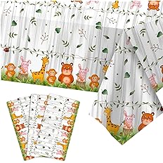 Photo 1 of 6-Pack Jungle Safari Plastic Tablecloths-Animal Table Cover, Woodland Party Decorations Supplies for Children's Birthday, Baby Shower and Wild One Birthday Party Decoration for Boys Kids,Size:108"x54"
