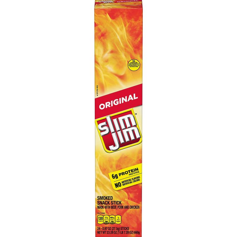 Photo 1 of *exp 01/12/2024*Slim Jim Giant Smoked Snacks, Original, 0.97-Ounce Sticks (Pack of 24) 1.46 Pound (Pack of 1)