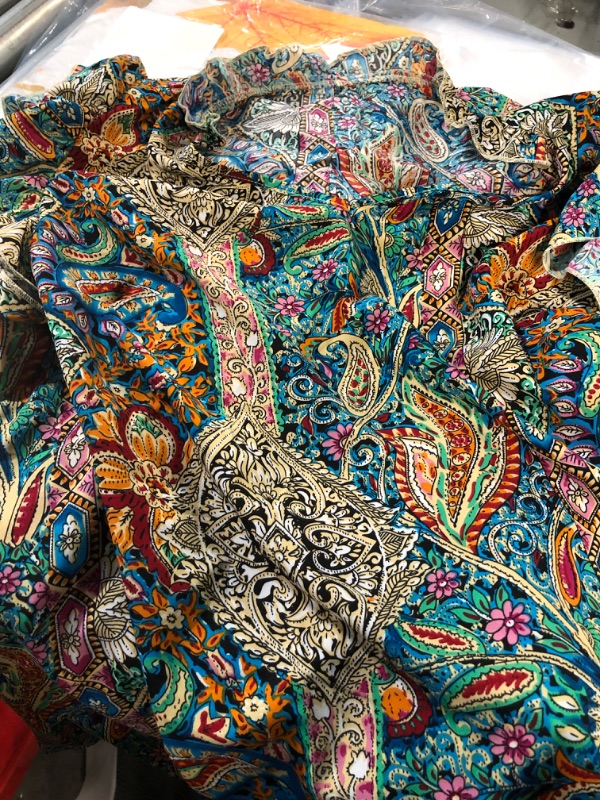 Photo 2 of SOLY HUX Women's Plus Size Boho Paisley Print Blouse Notched V Neck Ruffle Cap Sleeve Summer Tops 3X-Large Plus Multicoloured Paisley