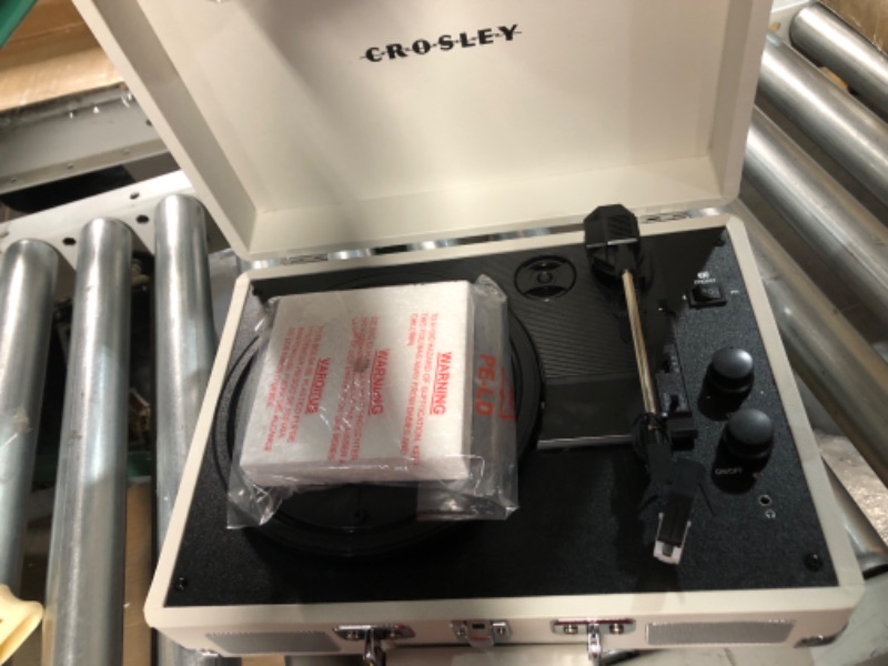 Photo 3 of Crosley CR8005F-WS Cruiser Plus Vintage 3-Speed Bluetooth in/Out Suitcase Vinyl Record Player Turntable, White Sand Bluetooth In/Out White Sand