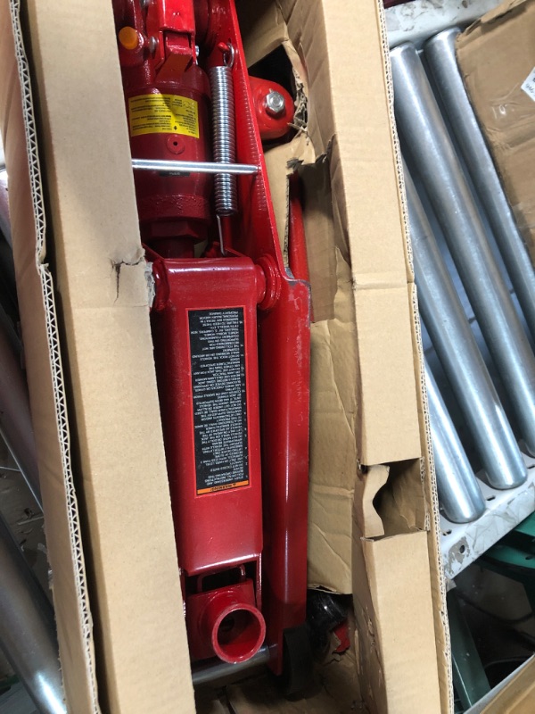 Photo 1 of Bundle of BIG RED T83006 Torin Hydraulic Trolley Service/Floor Jack with Extra Saddle, 3 Ton (6,000 lb) Capacity + BIG RED T43202 Torin Steel Jack Stands, 3 Ton (6,000 lb) Capacity, 2 Stands Red + Jack Stands