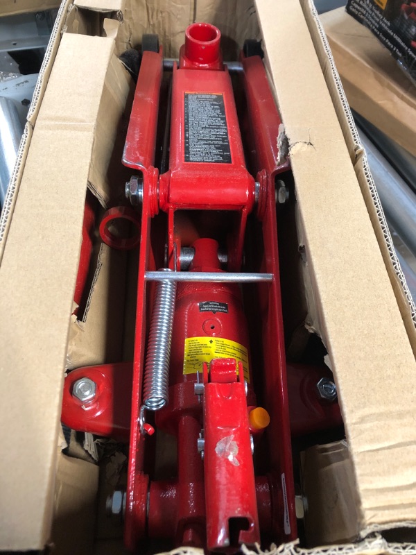 Photo 2 of Bundle of BIG RED T83006 Torin Hydraulic Trolley Service/Floor Jack with Extra Saddle, 3 Ton (6,000 lb) Capacity + BIG RED T43202 Torin Steel Jack Stands, 3 Ton (6,000 lb) Capacity, 2 Stands Red + Jack Stands