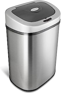 Photo 1 of **BROKEN LID*FOOD RESIDUE88
NINESTARS Automatic Touchless Infrared Motion Sensor Trash Can with Stainless Steel Base & Oval, Silver/Black Lid, 21 Gal 21 Gal Trash Can