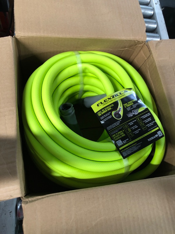 Photo 2 of **Hose leaks at the coupler**MISSING NOZZLE
Flexzilla Garden Hose 5/8 in. x 75 ft, Heavy Duty, Lightweight, Drinking Water Safe, ZillaGreen