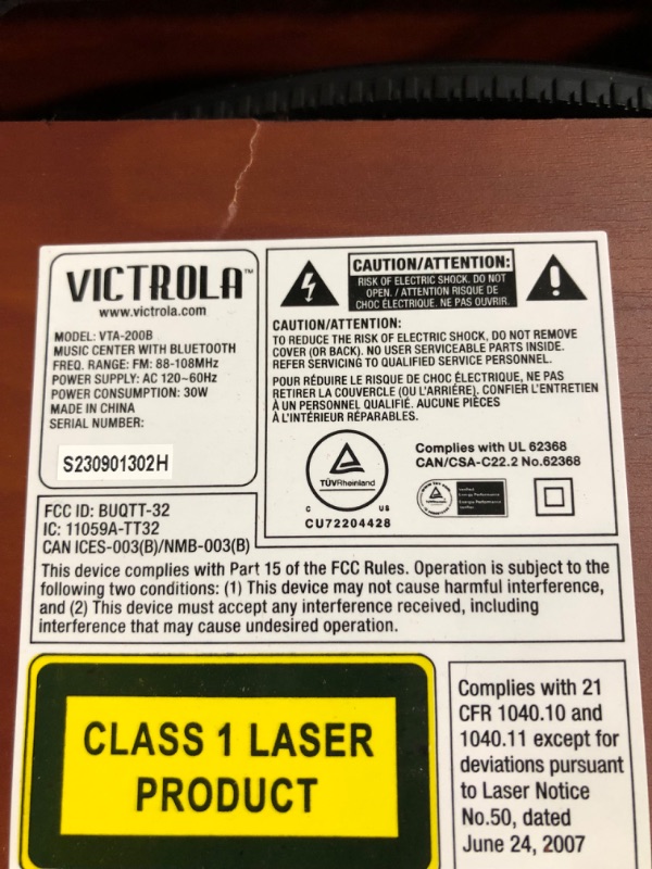 Photo 4 of *MAJOR DAMAGE SEE NOTES**
Victrola Nostalgic 6-in-1 Bluetooth Record Player & Multimedia Center with Built-in Speakers 