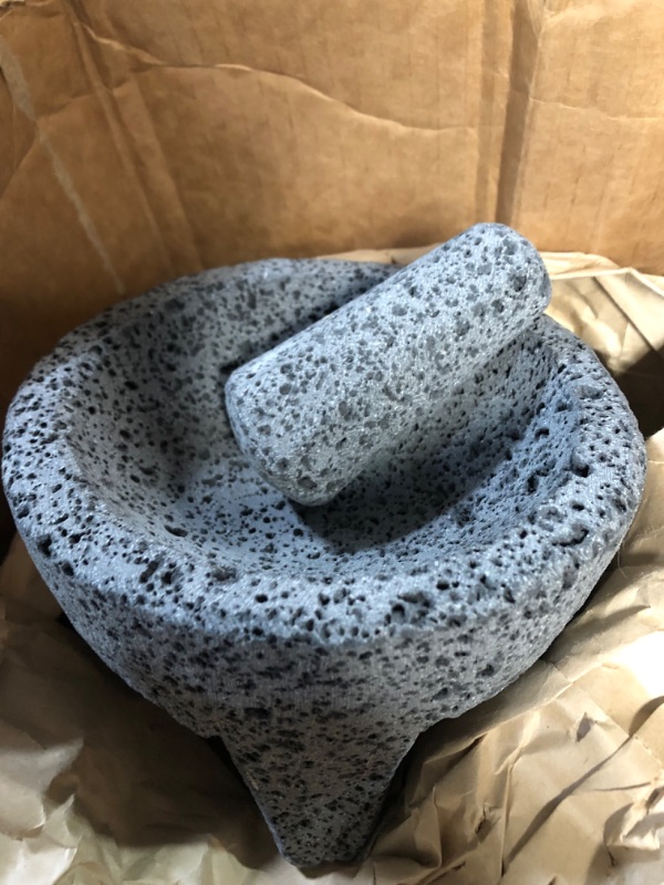 Photo 2 of ***STOCK PHOTO FOR REFERANCE***  LINDO Brand 6 inch Molcajete Mortar and Pestle, Mexican Handmade with Lava Stone,Herb Bowl, Spice Grinder, Pill Crusher, Pesto Powder, Volcanic Stone