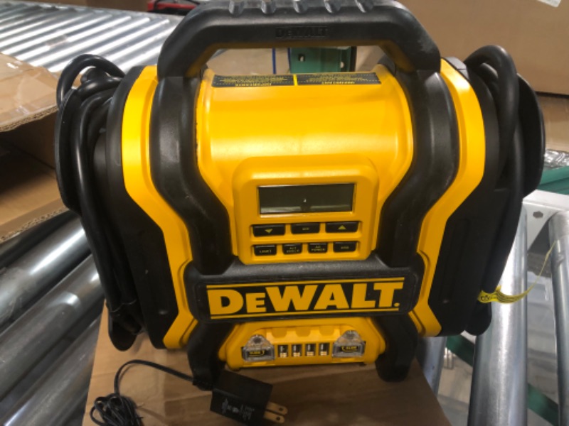 Photo 5 of DEWALT DXAEPS14 1600 Peak Battery Amp 12V Automotive Jump Starter/Power Station with 500 Watt AC Power Inverter, 120 PSI Digital Compressor, and USB Power , Yellow