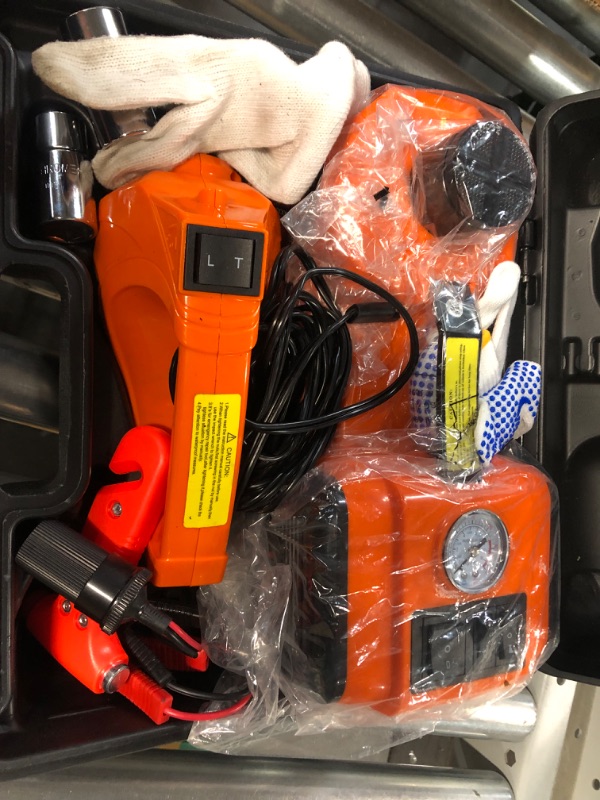 Photo 2 of E-HEELP Electric Car Jack Kit 5Ton 12V Hydraulic Car Jack Lift (Lifting Range: 6.1~17.7 inch) with Electric Impact Wrench for SUV MPV Sedan Truck Change Tires Garage Repair 17.7 in Orange